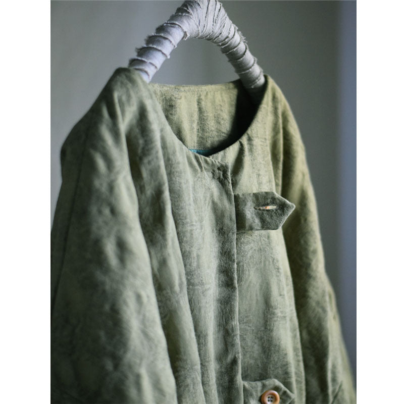 Linen Cotton Women Quilted Chinese Jacket with Pockets in Vintage Green 251031w