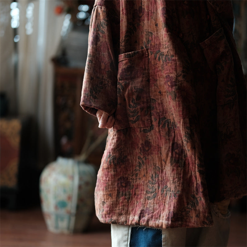 100% Cotton Winter Women Quilted Jacket with Pockets and Vintage Floral Print 250916a 1927