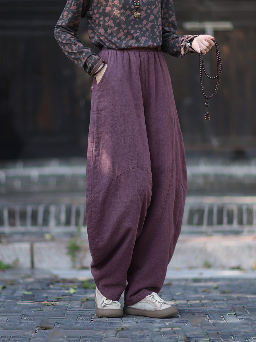 Ramie Cotton Quilted Thick Pants for Women, winter padded pants 251015w