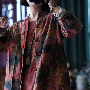 100% Cotton Vintage Chinese Women Oversize Jacket with Floral Print 240060s