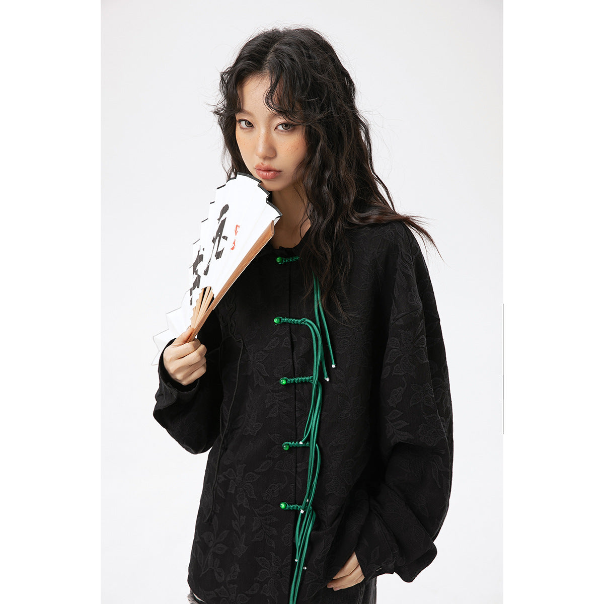 爱 Love Retro New Chinese Stand Collar Hanfu Shirt with Chinese Character Embroidary Love 241010w