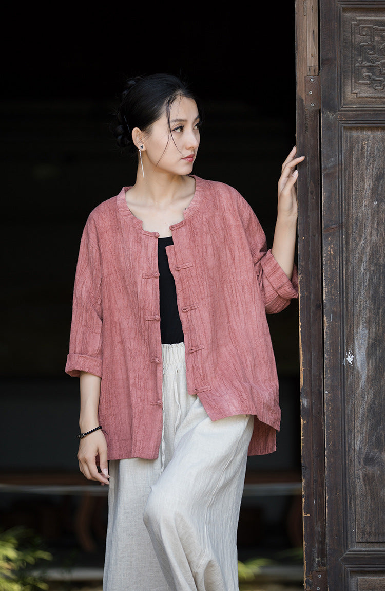 Linen Cotton Women Blouse with Traditional Buckle Button, chinese style women blouse linen liziqi, Taichi jacket, Tang suit 240720s