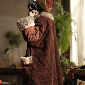 Winter Thick Cotton Women Quilted Jacket with Vintage Print in Hanfu Style, Chinese style Hanfu 250203w