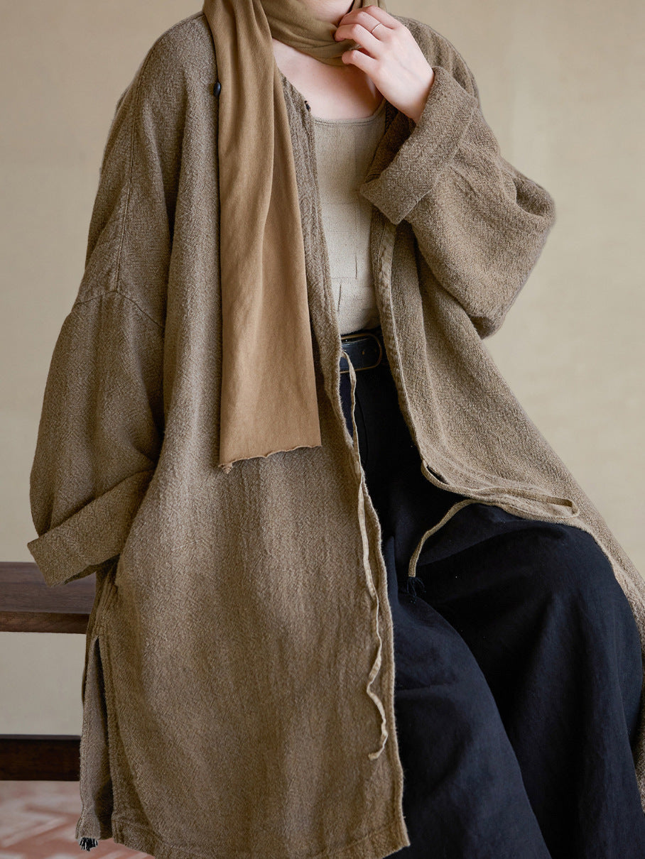 90% Ramie Linen Women Tunic Shirt in Hanfu Style with Diagonal Closure 251004w