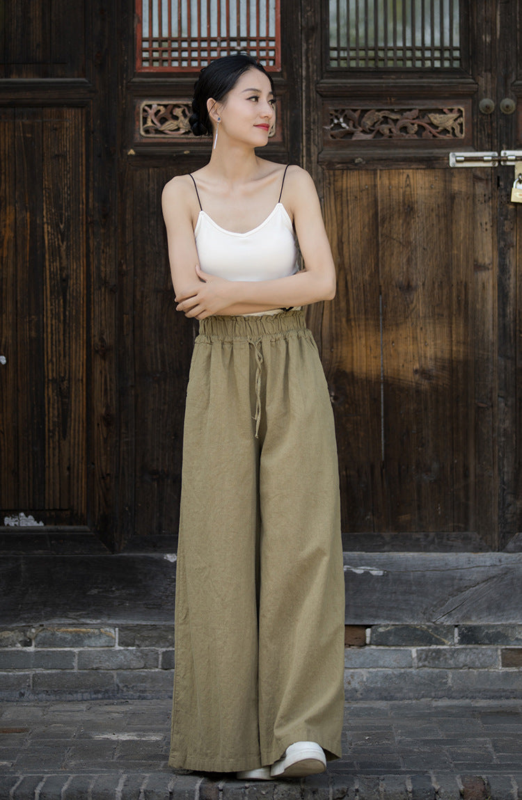 Ramie Linen Women  Straight Leg Wide Pants for Tai chi, Wide Leg Pants, linen Culottes womenpants 240718s