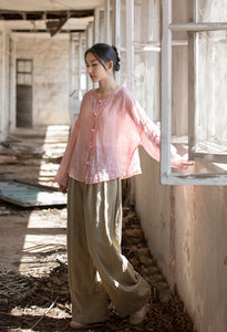 100 Percent Ramie Linen Women Wrap Blouse with Traditional Chinese Buttons, linen women Shirt, linen Tunic women 231716j