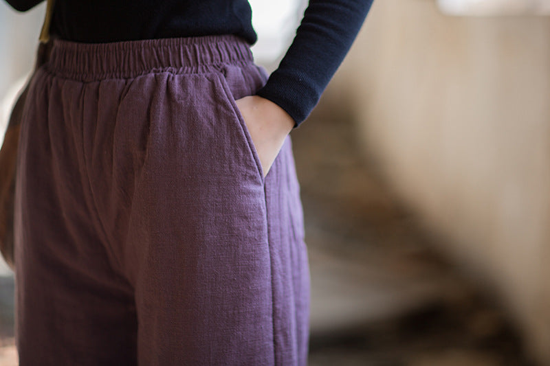 Ramie Linen Cotton Quilted Thick Pants with Pockets & Frog Buttons Design, winter women pants 251102w