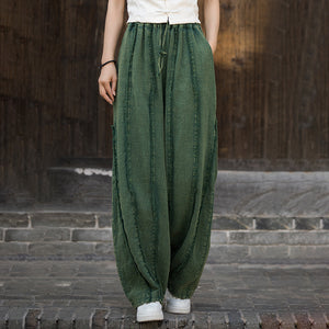 Linen Women Wide Pants with Elastic Waistband and Pocketsfor Tai chi, Wide Leg Pants, linen Culottes women 240719s