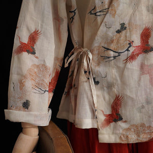 100% Ramie Linen Vintage Chinese Women Shirt with Vintage Floral Print, Linen women Skirt set 241505s