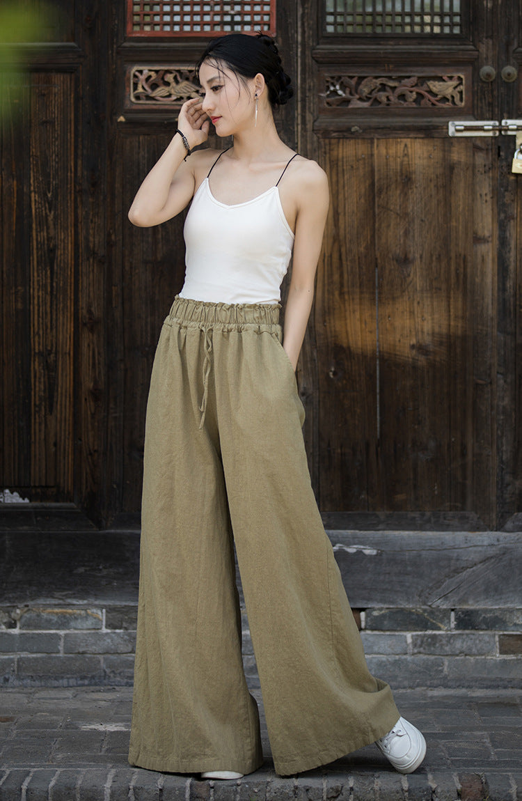 Ramie Linen Women  Straight Leg Wide Pants for Tai chi, Wide Leg Pants, linen Culottes womenpants 240718s