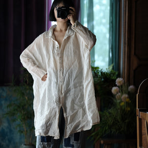 100% Ramie Linen Women Long Blouse, Women Linen Jacket 240906a