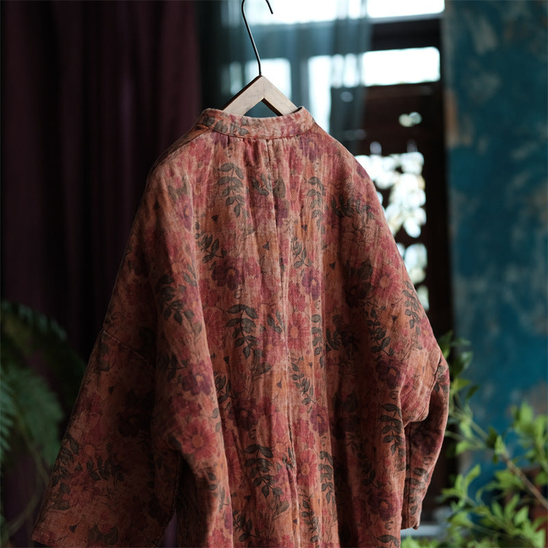 100% Cotton Winter Women Quilted Jacket with Pockets and Vintage Floral Print 250916a 1927