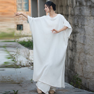 Maxi Tunic Dress in Double Cotton Layers,  women overall, Taichi Dress, Yoga Dress 231153g