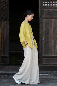 Linen Cotton Women Blouse with Traditional Buckle Button, chinese style women blouse linen liziqi, Taichi jacket, Tang suit 240720s