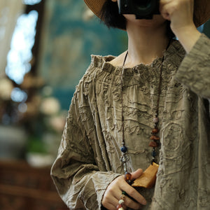 100% Cotton 3D Embroidered Ruffle Blouse Pullover  250403s 2174