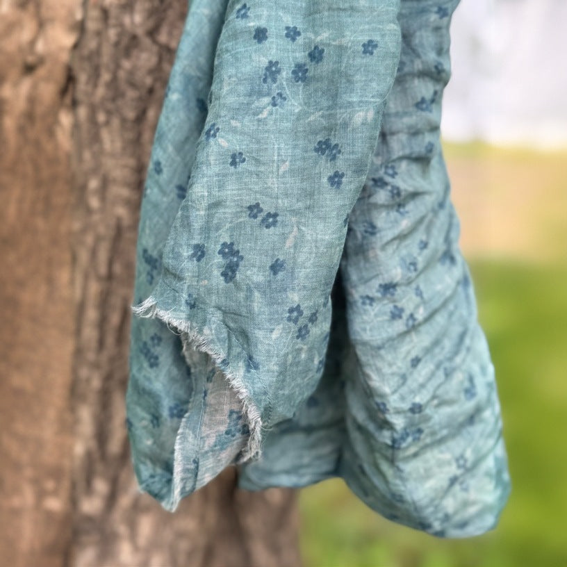 100% Ramie Linen  Women Pullover with Floral Print and Round Neck 250713s