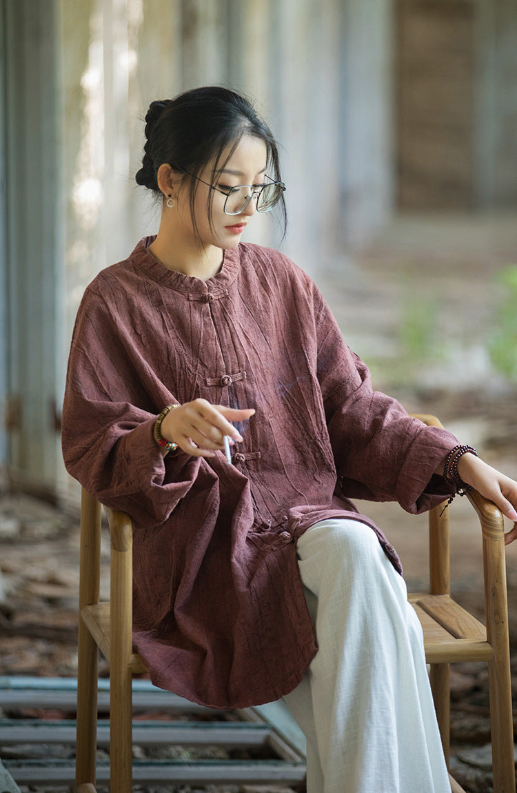 Linen Ramie Women Blouse in Hanfu Style and Tie dye, Tang suit, linen Tunic women in Chinese Traditional Style 231508h