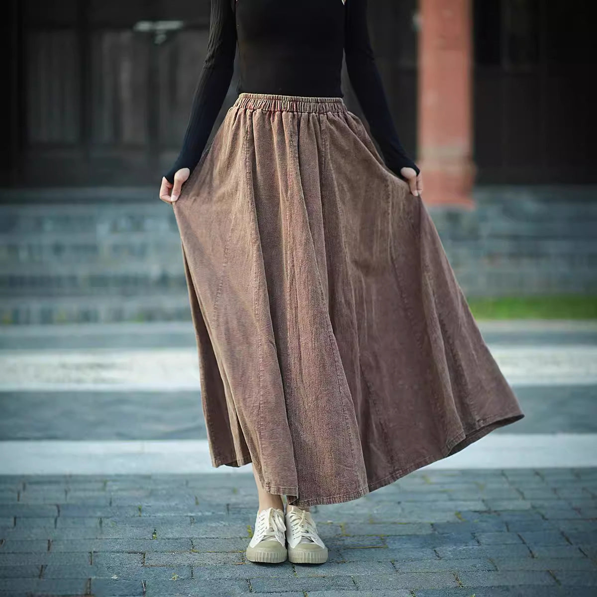 Linen Cotton Maxi Autumn Winter Skirt 240915a