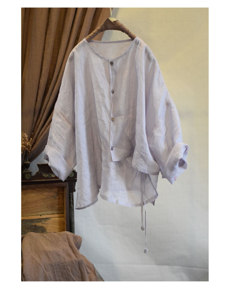 100% Ramie Linen Asymmetric Design Women Tunic with Hanfu Collar, Linen women blouse 231329b