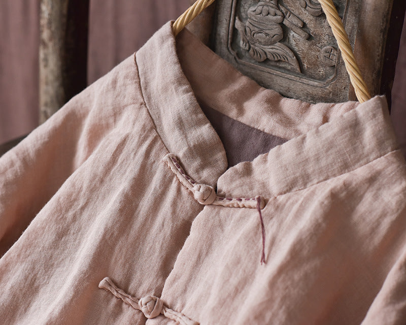 100% Linen Autumn Winter Women Quilted Jacket with Handsewing Details in Hanfu Style 250902a