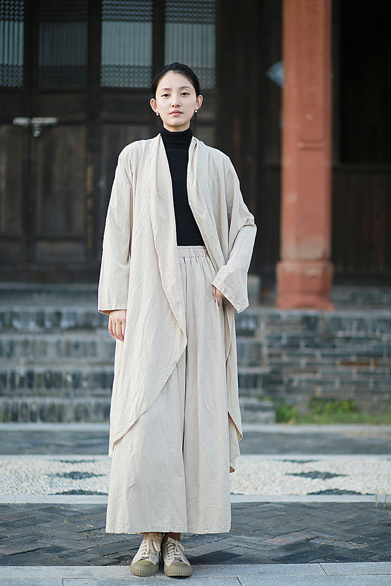 Linen Cotton Women Long Jacket in Hanfu Style 240912a