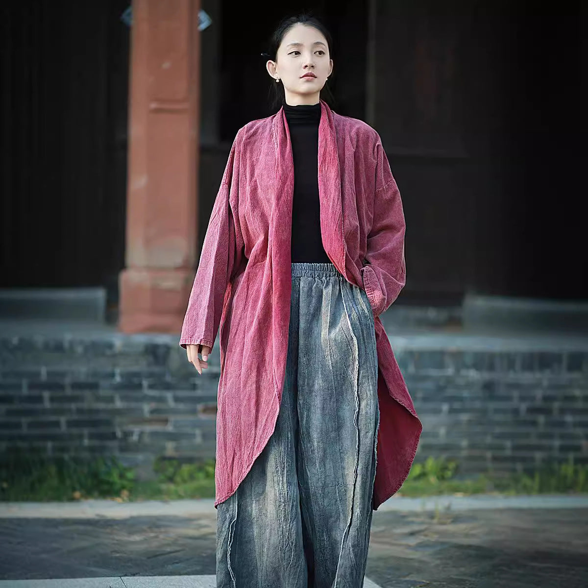 Linen Cotton Women Long Jacket in Hanfu Style 240912a