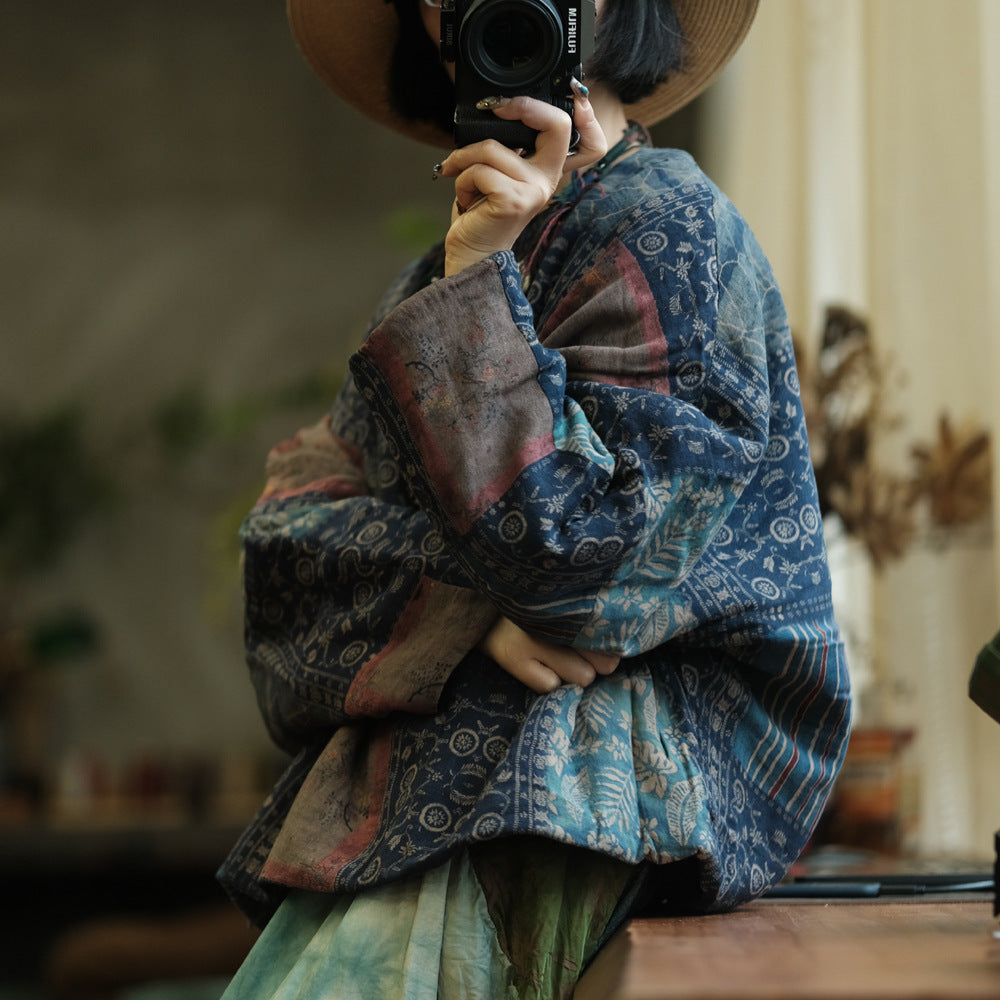 100% Cotton Women Quilted Loose Pullover with Floral Print 250912a 2147