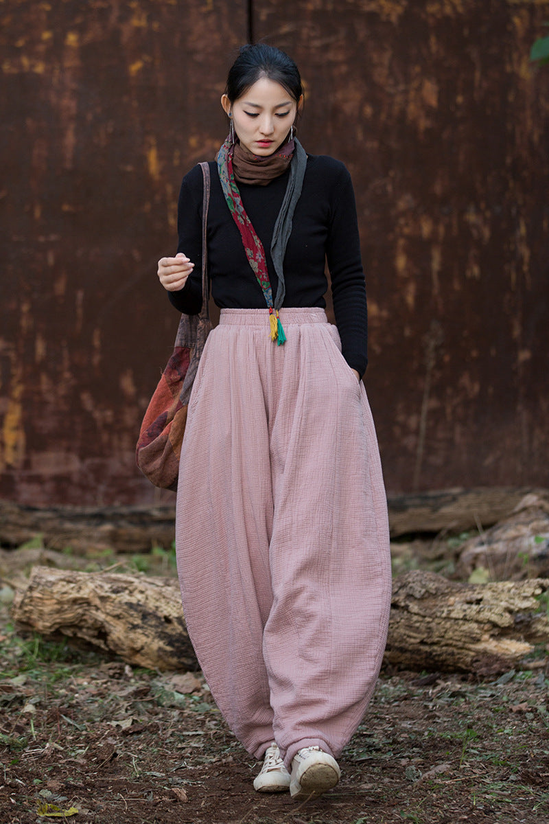 100% Cotton  Quilted Thick Pants with Pockets, women winter padded pants 251103w