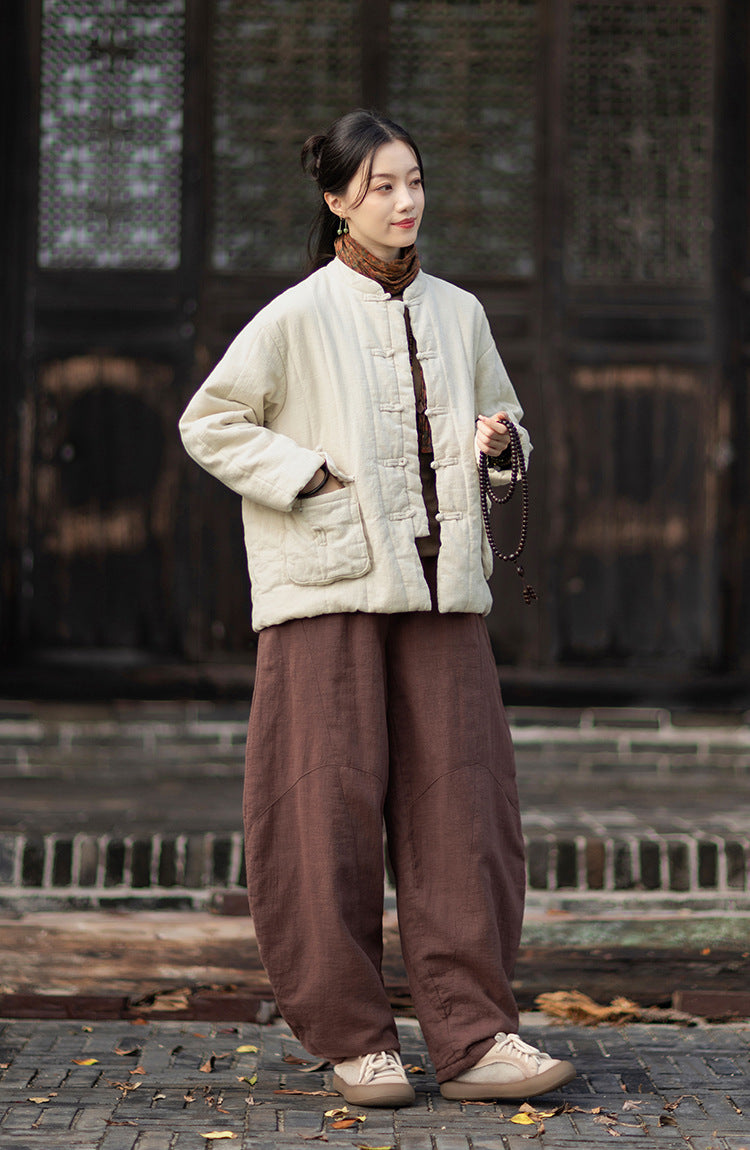 Ramie Cotton Quilted Thick Pants for Women, winter padded pants 251015w