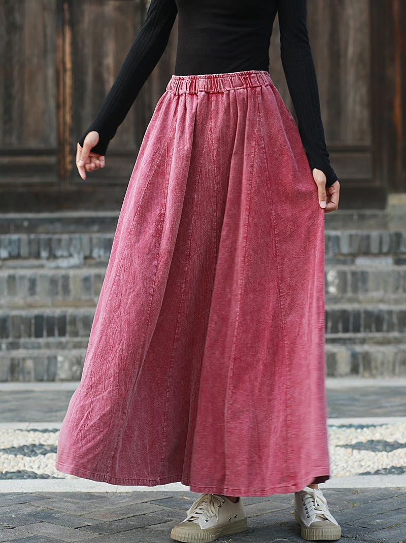 Linen Cotton Maxi Autumn Winter Skirt 240915a