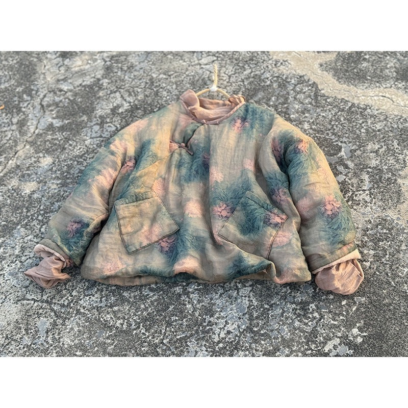 100% Ramie Linen Winter Women Quilted Pullover with Floral Print, Chinese style Hanfu  250904a 4386