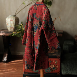 100% Cotton Women Quilted Chinese Hanfu Jacket with Vintage Print 241204w