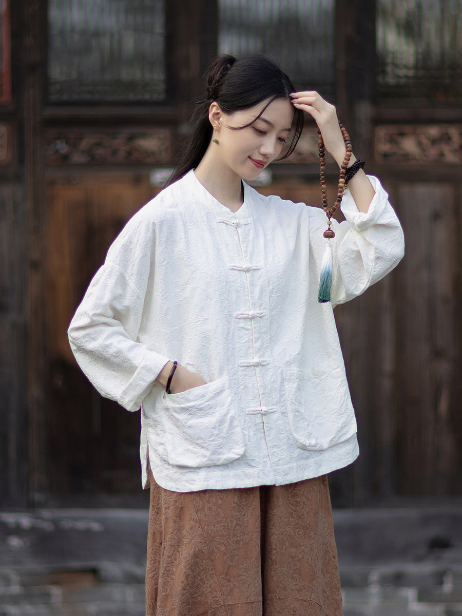 Linen Cotton Women Hanfu Shirt with Wide Leg Carrot Pants Set 251014w