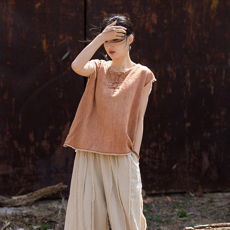 Linen Cotton Women Blouse with Handwoven Buckle Button, chinese style women blouse, Taichi jacket, Tang suit 240603s