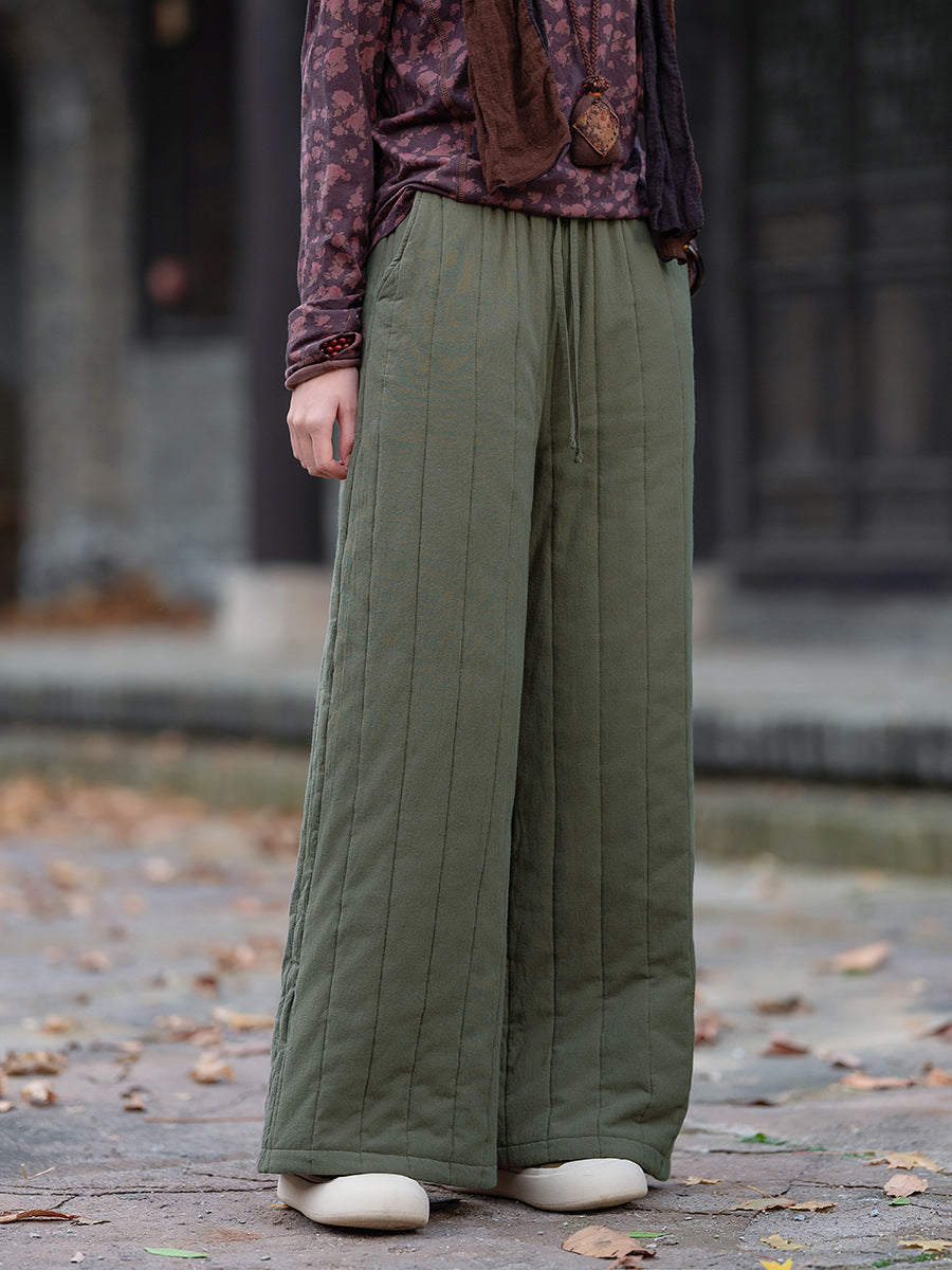Linen Cotton Women Quilted Thick Pants, Winter Padded Pants 251018w