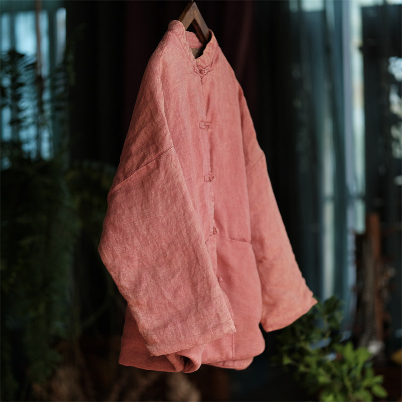 Linen Cotton Women Quilted Chinese Jacket with Pockets and Traditional Buttons 251112w 2127