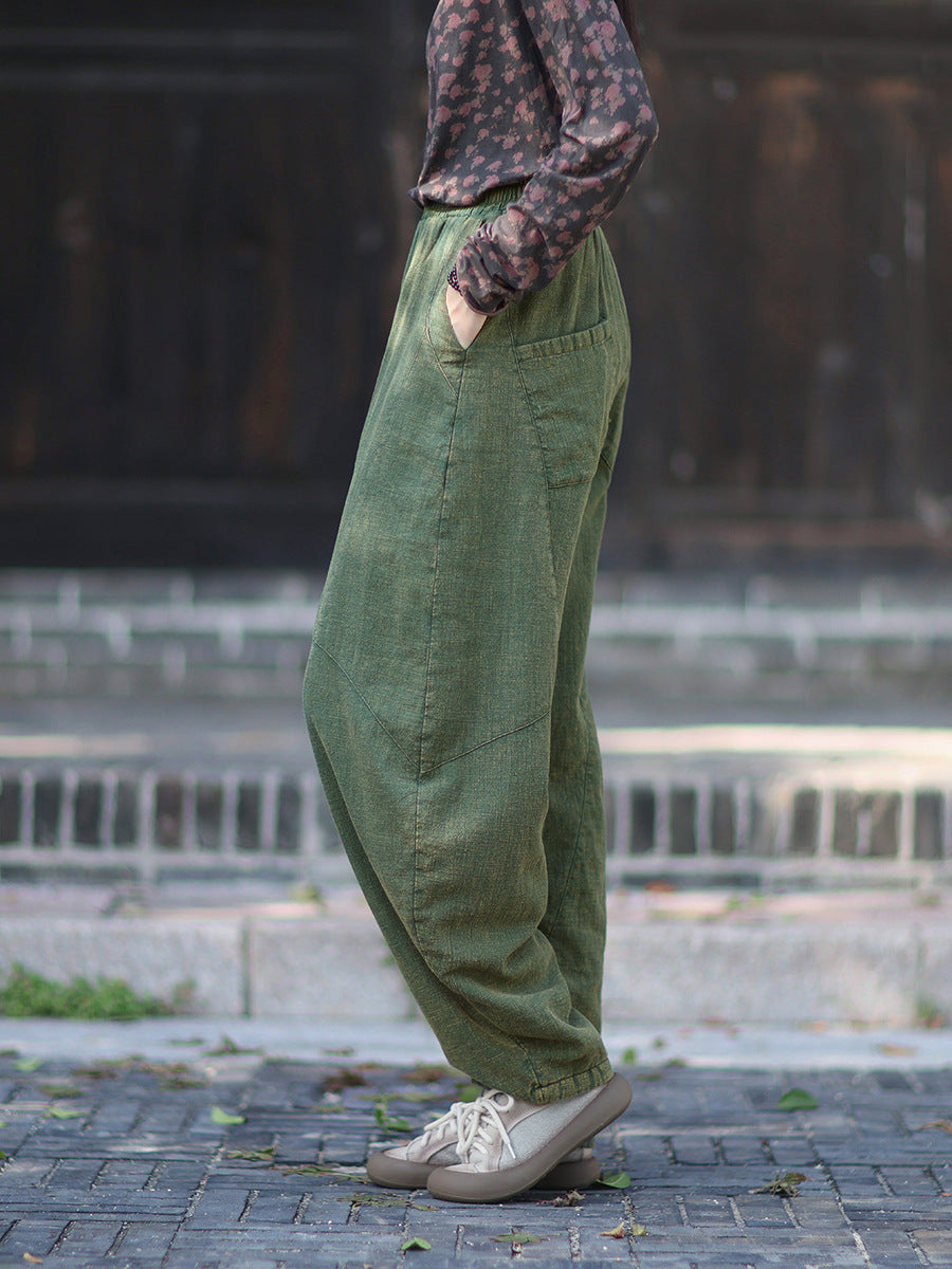 Ramie Cotton Quilted Thick Pants for Women, winter padded pants 251015w