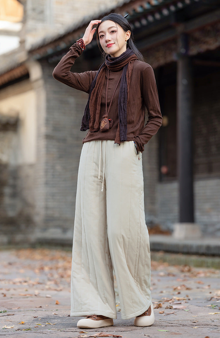 Linen Cotton Women Quilted Thick Pants, Winter Padded Pants 251018w