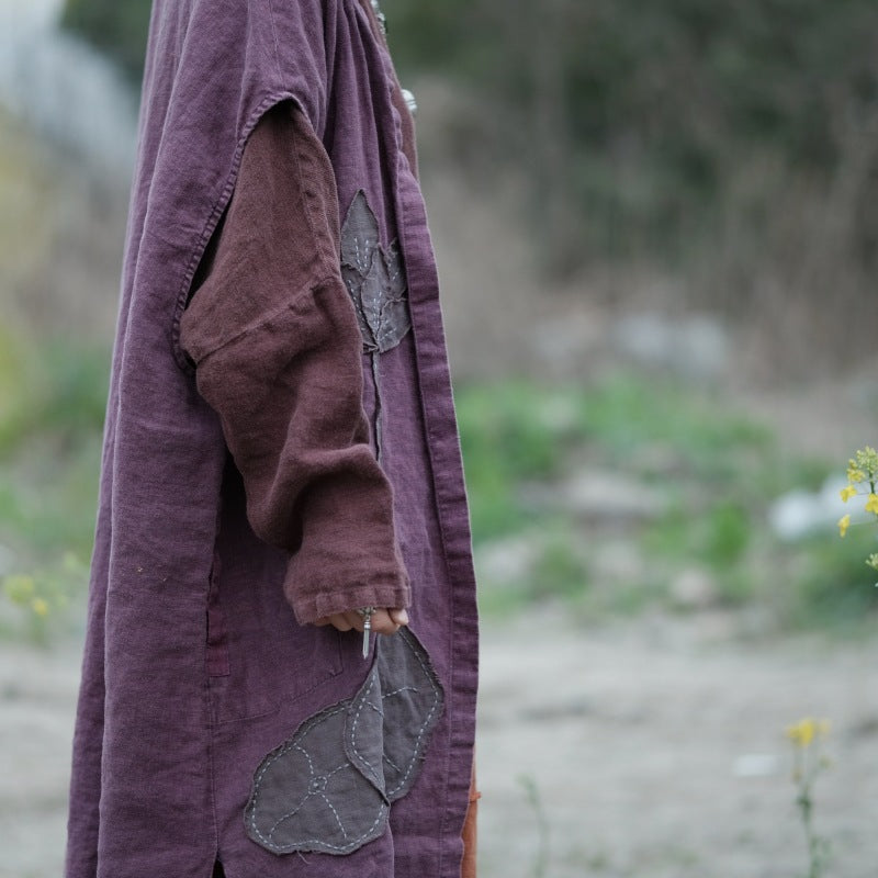 100% Linen Women Jacket with Lotus Embroidery and Short Sleeves, Linen women blouse 232350a