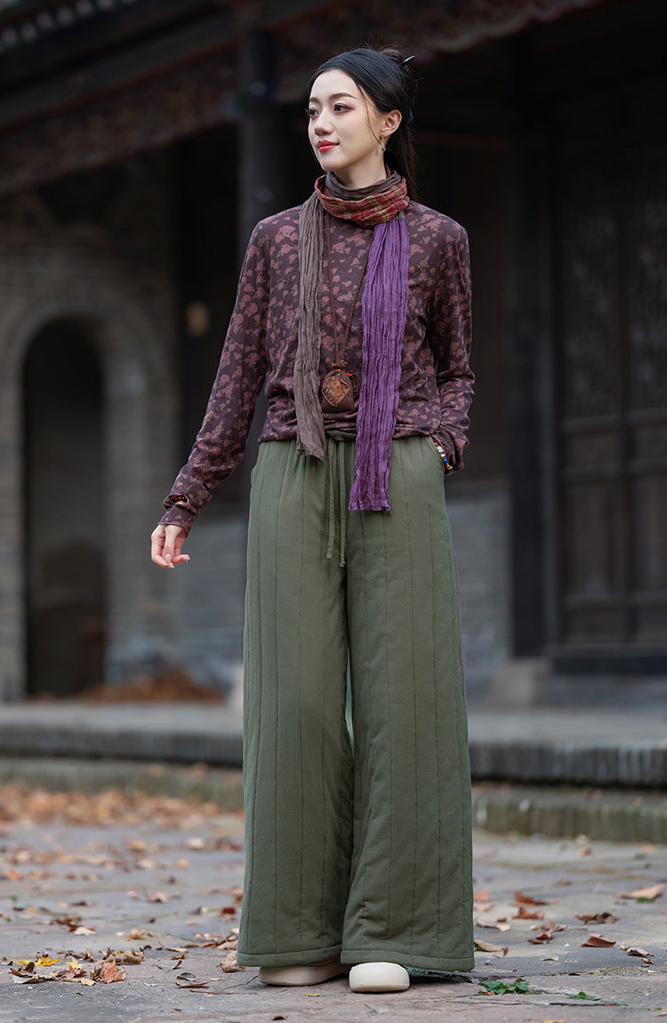 Linen Cotton Women Quilted Thick Pants, Winter Padded Pants 251018w