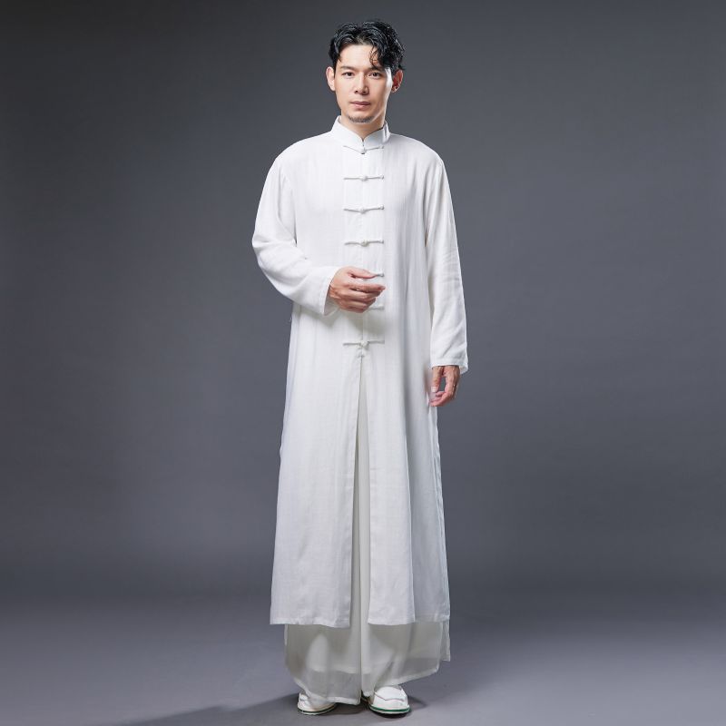 Linen Cotton Retro Chinese Men Hanfu Robe with Traditional Buttons 240714s