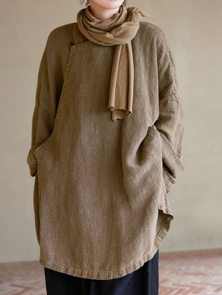 90% Ramie Linen Women Tunic Shirt in Hanfu Style with Diagonal Closure 251004w