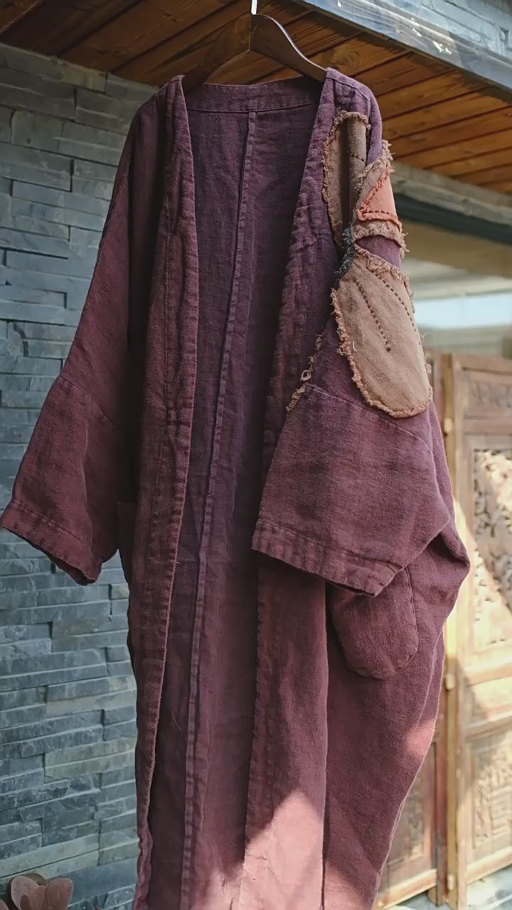 100% Linen Women Jacket with Floral Embroidery and Long Sleeves, Linen women blouse 232351a