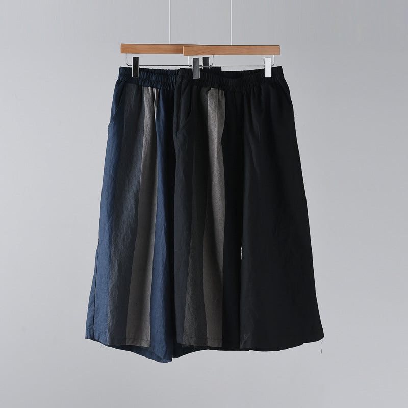 Gestreifte Culottes aus Leinen für Damen, Cropped-Hosen aus Leinen 011521a
