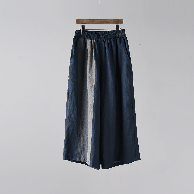 Gestreifte Culottes aus Leinen für Damen, Cropped-Hosen aus Leinen 011521a