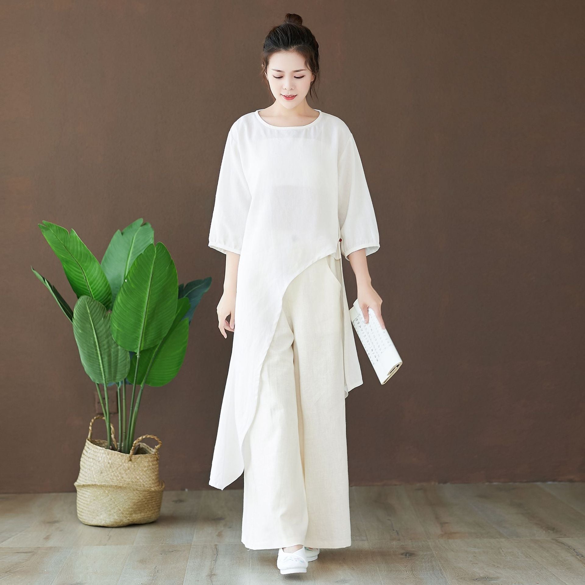 Asymmetrisches Tunikakleid aus Leinen und Baumwolle für Damen, Teeservicekleid LIZIQI inspiriert 220521a