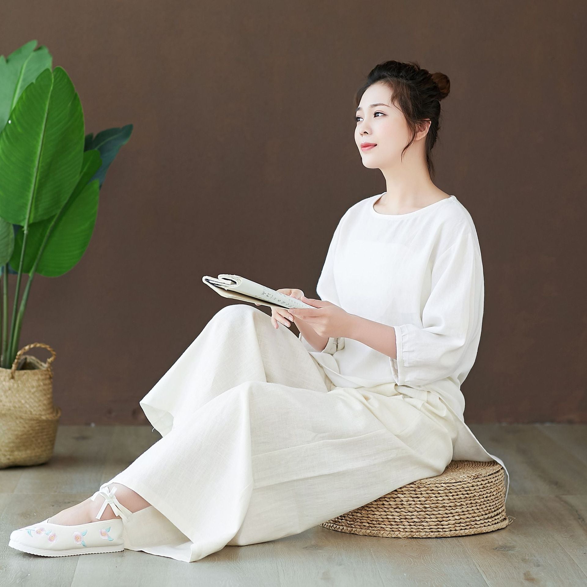Asymmetrisches Tunikakleid aus Leinen und Baumwolle für Damen, Teeservicekleid LIZIQI inspiriert 220521a