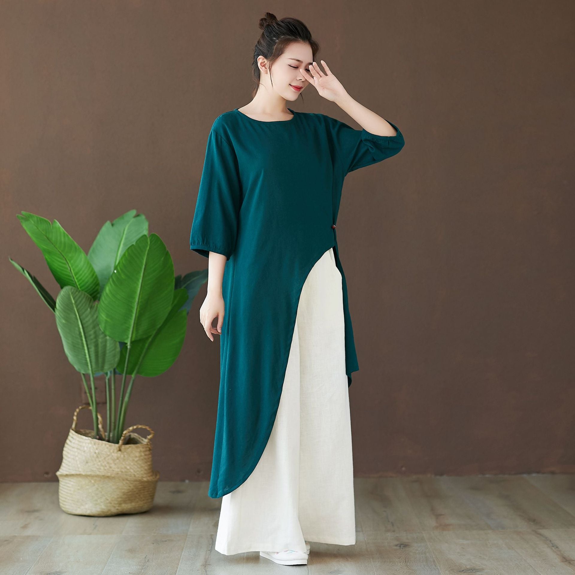 Linen Cotton Women Asymmetric Tunic Dress, Tea Service Dress LIZIQI inspired 220521a