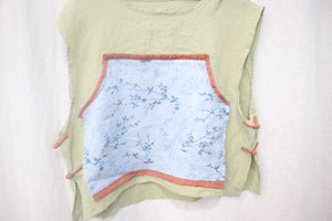 100% Ramie Linen Women Top with Patchwork Design 210621m