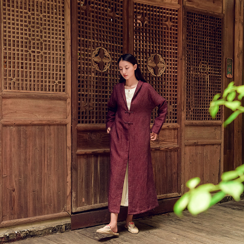 Linen Women Thick Coat with Hanfu Details, Jacket Chinese in Traditional Style 221655a